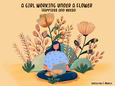 A girl working under a flower