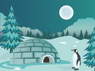 Searching for her Baby for her baby full moon ice igloo penguin pine tree searching