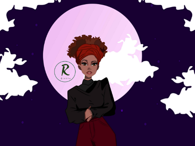 Purple moon night 2d black flat girl illustrator love night purple simple