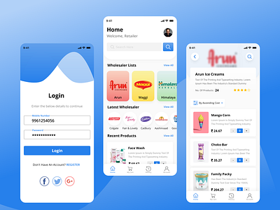 Retailer App android design home homepage ios app listview login presentation product ui uidesign uiux