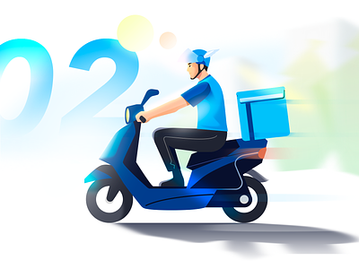 Delivery guy riding on a motorbike