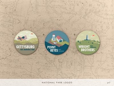 National Park Icons 2 badge beach icon landscape logo low poly mountain national park ocean patch pin tree