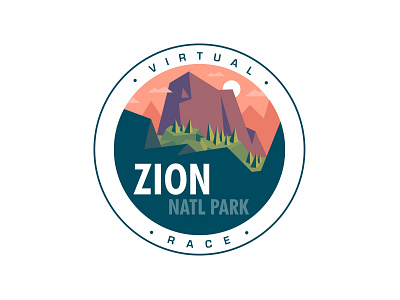 Zion National Park badge condensed eurostile futura icon landscape logo low poly mountain rock sunset tree