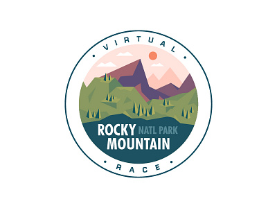 Rocky Mountain National Park badge condensed eurostile futura icon landscape logo low poly mountain sunset tree water