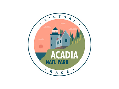 Acadia National Park badge condensed eurostile futura icon landscape lighthouse logo low poly ocean sunset tree