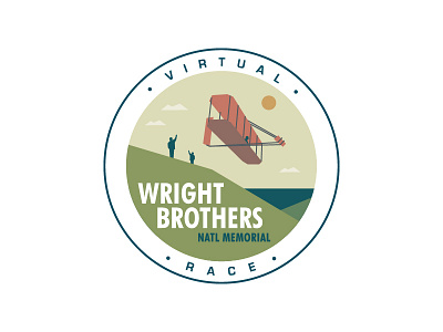 Wright Brothers National Park badge beach condensed eurostile futura icon landscape logo low poly ocean plane sunset