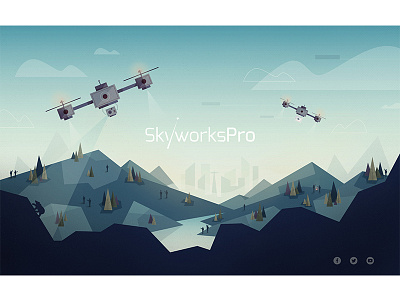 Skyworks city drone geometric gradient header landscape low poly mountain tree website