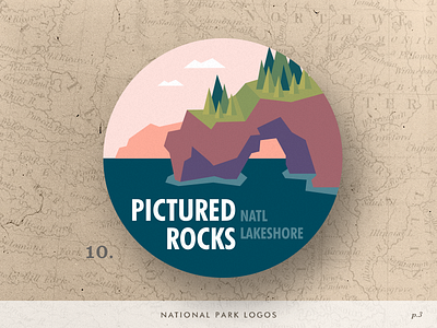 Pictured Rocks National Lakeshore badge future icon landscape logo low poly minimal national park tag tree vintage water