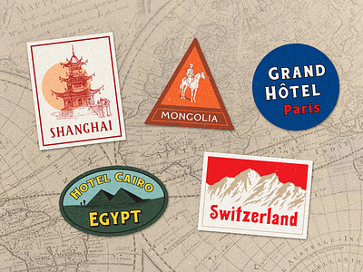 Travel Stickers badge cards collage logo map sticker tag texture travel vintage