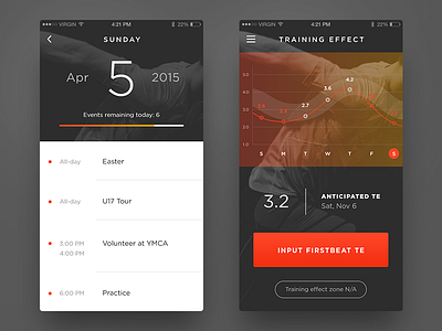 Actus Calendar app calendar dark graph ios loading mobile sports training ui ux