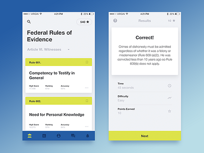 Study game for law students app feed game helvetica home menu mobile popup results search ui
