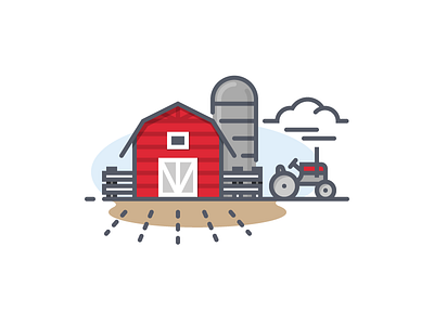 Barn With Tractor agriculture barn cloud crops farm farmer farming planting silo tractor
