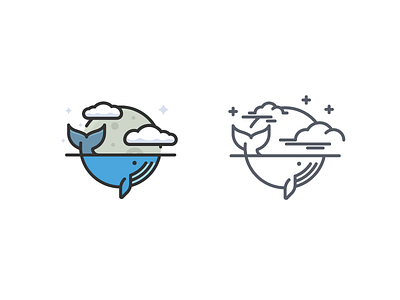 Whale animal blue whale circle clouds icon illustration mammal moon ocean outline sea whale