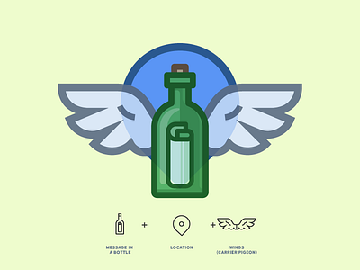 GeoChat App Logo bird bottle chat cork flight glass location message in a bottle messenger pigeon wings