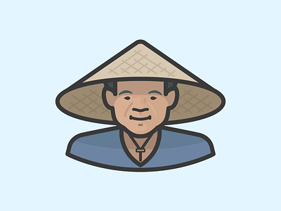 Man in nón lá hat asian avatar cone hat culture elderly face farmer man vietnam