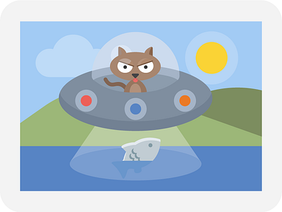 Alien Cat Abduction alien aliens cat cat illustration fish humor ufo