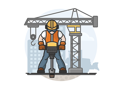 Construction Worker bulldozer cityscape construction construction worker crane hardhat jackhammer