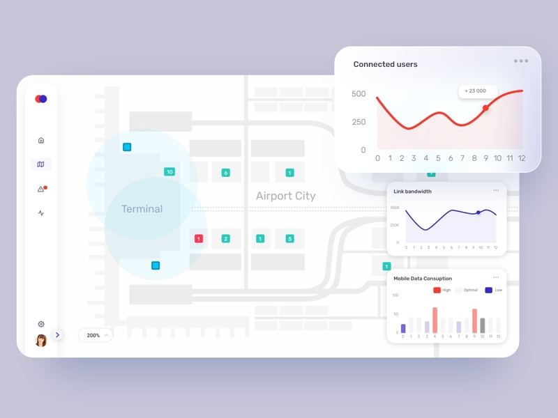 Real-time peoples’ flow airport app chart charts design flow iot iot app iot sensor map real-time terminal ui ui design web