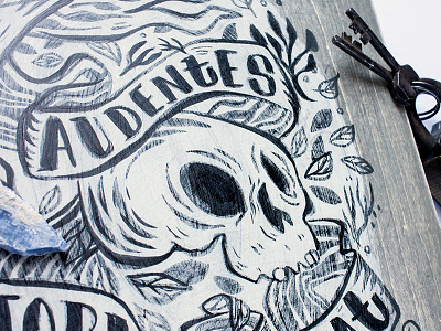 Ink Paintings banner hand lettering ink latin quote skull wood