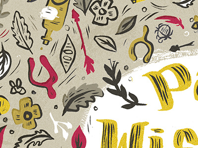 Blog Banner arrow banner color scheme leaves lettering luck magenta mustard print