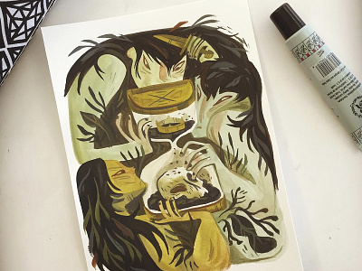 Macbeth Witches - a Gouache Demo