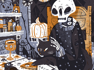Halloween Print cat illistration ouija pumpkin skull wishbow