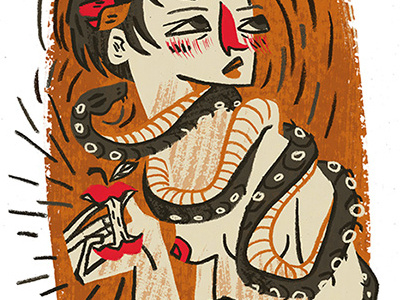 The Snake apple bible eve feminist illustration line work serpent snake