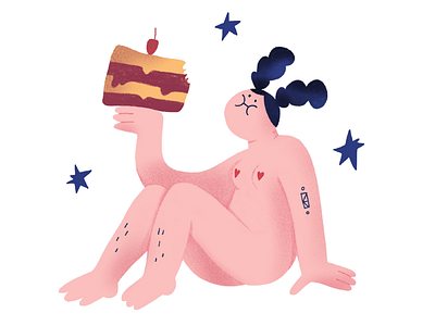 Night hunger cake character cookies eat funny girl graphic heart illustration illustrator minimalist night simple star ui