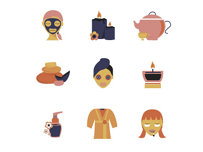 Wellness Icon Set: Colour design flat health icon set illustration illustrator interaction design interactive design minimal spa ui ux vector wellness