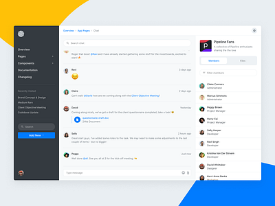 Project Management - Chat Layout chat collaboration discuss discussion project management sidebar slack team users