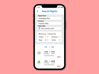 DailyUI 68 Flight Search