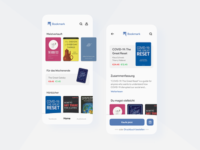 Bookmark e-Book and Audiobook Store app application design experience flat interface minimal mobile shop store ui user ux