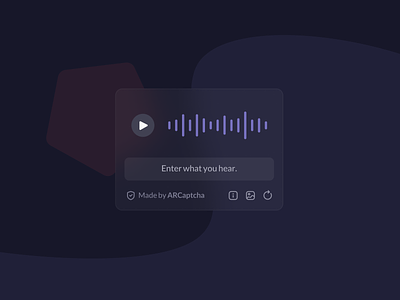 Audio Captcha Widget in Dark Mode captcha dark dark mode design desktop experience flat interface minimal ui user ux web widget