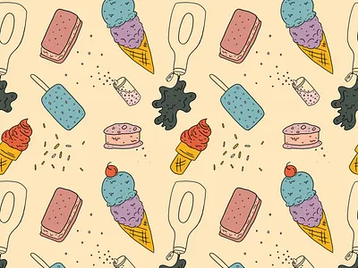 Ice Cream Pattern chocolate chocolate chip chocolate syrup dessert food ice cream ice cream cone ice cream sandwich illustration jimmies sprinkles sweets