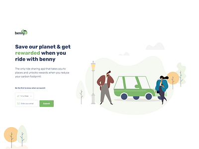 benny's Hero Section design hero image hero section illustration landingpage landingpagedesign ridesharing ui uidesign web webdesign