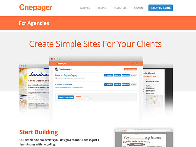Onepager for Agencies landing page marketing visual design