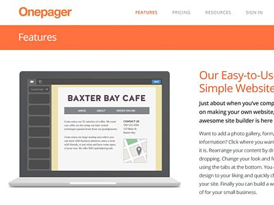 Onepager Features marketing ui