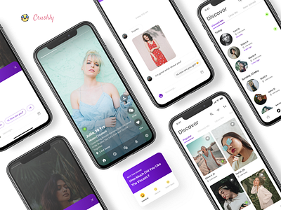 Dating App Concept - Crushly application ui application ux ui best design cards ui chat app dating feed figma gradient productdesign profile design review tabs tiktok ui
