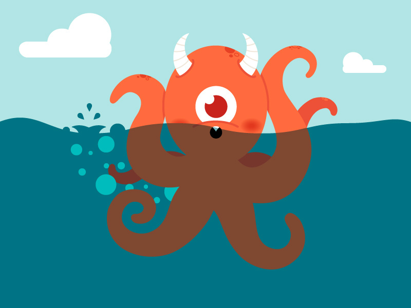 Blushing Monster illustration farting fart octopus ocean monster weeklyillochallenge