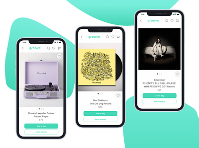 groove -- an online shop for all things vinyl app design ios mockup ui ux