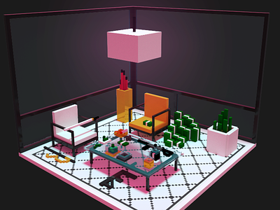 Den 3d cube den drugs katana m4 night pixel scene voxel window