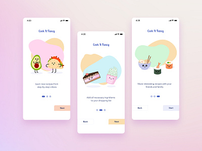 Onboarding screens for cooking app app application concept cooking design illustration mobile onboarding screen ui ux