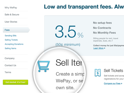 WePay Fees fees layout money navigation numbers percentage sidebar ui ux website wepay