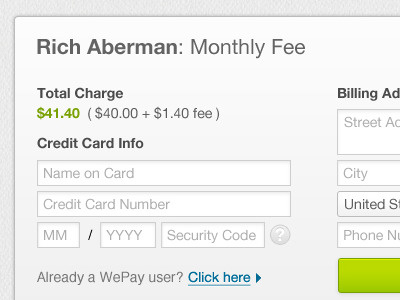 Wepay Checkout charge checkout credit card form iframe input payment total ui ux wepay