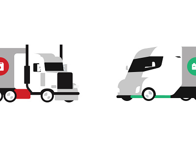 Diesel vs EVs electric electric vehicle ev fleet icon semi truck tractor trailer trailer truck