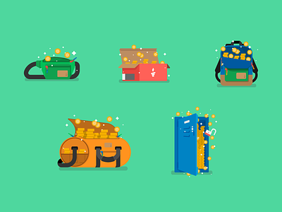 Coinage backpack coins currency duffle bag fanny pack icon illustration levels locker shoebox