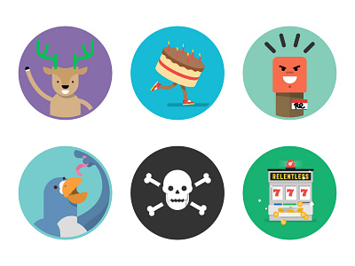 WeCompete Achievements app badge birthday cake deer early bird icon illustration level match skull slot machine