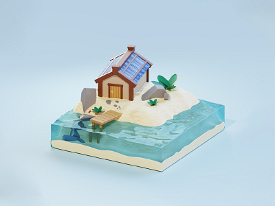 Island and house 3d blender island