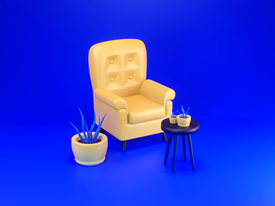 Blue Room / 3D Chair 3d 3d art 3d chair 3d illustration 3d plants polygonruway