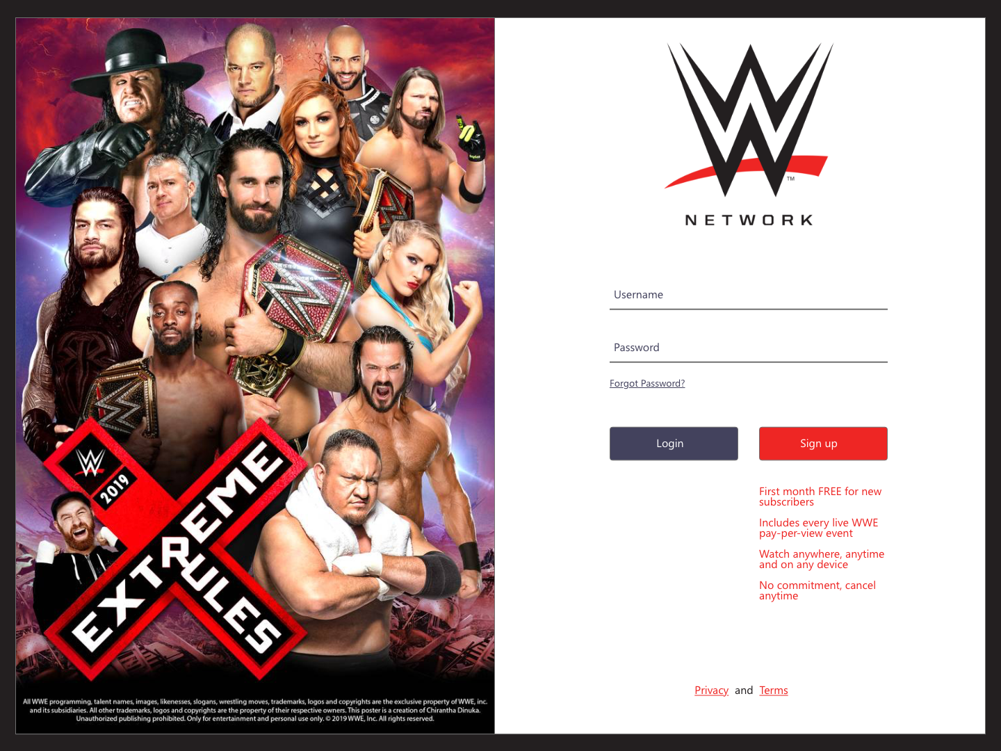 Network in password sign wwe Can't login.